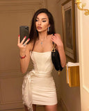 Cifeeo-back to school outfits Modest Sheath Strapless Ivory Short Homecoming Dresses Satin Birthday Outfits C2172