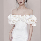 Cifeeo-back to school outfits Sexy Sheath Strapless White Satin Short Homecoming Dresses 18th Birthday Outfit C2184