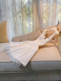 Cifeeo-back to school outfits Modest A Line Straps Short Lace White Homecoming Dresses Party Dress C2191