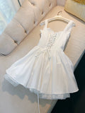 Cifeeo-back to school outfits Modest A Line Straps Short Lace White Homecoming Dresses Party Dress C2191