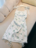 Cifeeo-back to school outfits Modest Sheath Straps Floral Green Short Homecoming Dresses Satin Birthday Outfits C2201
