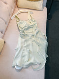 Cifeeo-back to school outfits Modest A Line Straps Sage Green Satin Backless Homecoming Dresses Birthday Outfits C2204