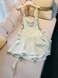 Cifeeo-back to school outfits Modest A Line Straps Sage Green Satin Backless Homecoming Dresses Birthday Outfits C2204