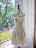 Cifeeo-back to school outfits Modest A Line Halter Chiffon Ivory Short Homecoming Dresses Birthday Outfits C2208