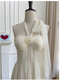 Cifeeo-back to school outfits Modest A Line Halter Chiffon Ivory Short Homecoming Dresses Birthday Outfits C2208