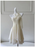 Cifeeo-back to school outfits Modest A Line Halter Chiffon Ivory Short Homecoming Dresses Birthday Outfits C2208