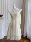 Cifeeo-back to school outfits Modest A Line Halter Chiffon Ivory Short Homecoming Dresses Birthday Outfits C2208
