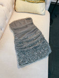 Cifeeo-back to school outfits Modest Sheath Strapless Gray Sequin Short Homecoming Dresses Birthday Outfits C2215