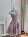 Cifeeo-back to school outfits Modest A line Spaghetti Straps Lace Lilac Short Homecoming Dresses Birthday Outfits C2219