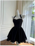 Cifeeo-back to school outfits Modest A line Halter Black Short Homecoming Dresses Tulle Birthday Outfits C2220