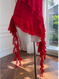 Cifeeo-back to school outfits Modest Sheath Spaghetti Straps Red Chiffon Ruffled Short Homecoming Dresses Birthday Outfits C2223