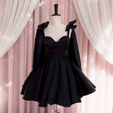 Cifeeo-back to school outfits Modest A line Straps Black Short Homecoming Dresses Birthday Outfits With Bow C2225