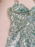 Cifeeo-back to school outfits Modest Sheath Straps Sequin Green Short Homecoming Dresses Birthday Outfits With Beads C2227