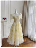Cifeeo-back to school outfits Modest A Line Scoop Neckline Yellow Lace Homecoming Dresses Birthday Outfits With Beads C2228