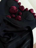 Cifeeo-back to school outfits Cute A Line Straps Black Satin Homecoming Dresses Birthday Outfits With Flowers C2231