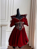 Cifeeo-back to school outfits Cute A Line Spaghetti Straps Velvet Red Homecoming Dresses Birthday Outfits With Beads C2233