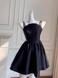 Cifeeo-back to school outfits Cute A line Spaghetti Straps Black Satin Homecoming Dresses Birthday Outfits C2235