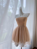 Cifeeo-back to school outfits Pretty A Line Strapless Champagne Tulle Homecoming Dresses Birthday Outfits With Ruffles C2238