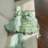 Cifeeo-back to school outfits Pretty Ball Gown Straps Mint Green Lace Flowers Homecoming Dresses Birthday Outfits With Bow C2240