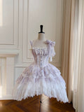 Cifeeo-back to school outfits Sexy Ball Gown Spaghetti Straps Lilac Flowers Homecoming Dresses Birthday Outfits C2244