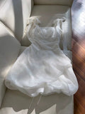 Cifeeo-back to school outfits Sexy Ball Gown Spaghetti Straps White Organza Short Homecoming Dresses Birthday Outfits C2252