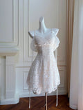 Cifeeo-back to school outfits Modest A line Spaghetti Straps White Lace Short Homecoming Dresses Birthday Outfits C2254