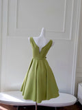 Cifeeo-back to school outfits Simple A Line Straps Green Short Satin Homecoming Dresses 18th Birthday Outfit C2292