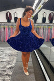 Cifeeo-back to school outfits Sexy Sequin Scoop A-line Short Homecoming Dress C2436