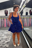 Cifeeo-back to school outfits Sexy Sequin Scoop A-line Short Homecoming Dress C2436