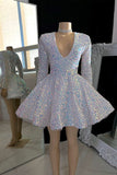 Cifeeo-back to school outfits Sparkling V-neck A-line Mini Prom Dress With Beading Homecoming Dresses C2442