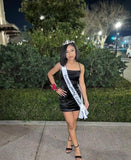 Cifeeo-back to school outfits Sexy Black Women Homecoming Dress Sheath Spaghetti Straps With Ruffles C2466