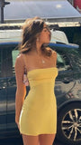 Cifeeo-back to school outfits Sexy Sheath Spaghetti Straps Yellow Homecoming Dresses Short Hoco Dress For Teens C2492