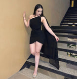 Cifeeo-back to school outfits 16th Birthday Black Homecoming Dress One Shoulder Tight Short Mini Party Dress C2505