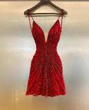 Cifeeo-back to school outfits Luxury Red Beaded Homecoming Dresses Bodycon Mini Party Dress C2517