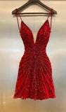 Cifeeo-back to school outfits Luxury Red Beaded Homecoming Dresses Bodycon Mini Party Dress C2517