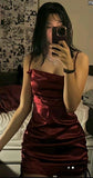 Cifeeo-back to school outfits Sexy Sheath Tight Short Satin Sleeveless Spaghetti Strap Mini Hoco Dress Senior Homecoming Dress C2524