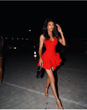 Cifeeo-back to school outfits Cute Sheath Straps Red Sleeveless Homecoming Dresses Short Cocktail Dress C2550