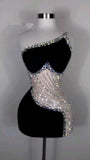 Cifeeo-back to school outfits 18th Birthday Outfits Sheath Homecoming Dress One Shoulder Black Short Mini Party Dress C2573
