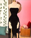 Cifeeo-back to school outfits Cute Sheath Strapless Black Chiffon Homecoming Dresses Short Birthday Dress With Ruffles C2578