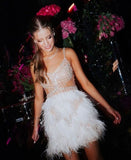 Cifeeo-back to school outfits Vintage Sheath Straps White Sequin Feather Birthday Outfits Short Homecoming Dress C2588