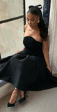 Cifeeo-back to school outfits Vintage A Line Strapless Black Birthday Outfits Knee Length Homecoming Dresses Little Black Dress C2592