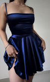 Cifeeo-back to school outfits Simple A Line Spaghetti Straps Navy Blue Birthday Outfits Satin Homecoming Dresses C2603