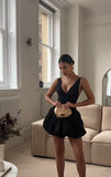 Cifeeo-back to school outfits 16th Birthday Little Black Dress A Line Homecoming Dresses Black Short Mini Party Dress C2621