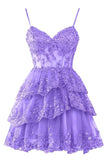Cifeeo-back to school outfits Homecoming Dresses for Teens Sparkly Tulle Lace Applique Tiered A-line Hoco Dress C2661
