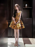 Cifeeo-back to school outfits 16th Birthday Ball Gown Straps Yellow Floral Homecoming Dresses Satin Short Mini Party Dress C2680