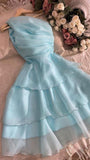Cifeeo-back to school outfits 20th Birthday A line One Shoulder Blue Short Homecoming Dresses Birthday Party Dress C2969