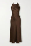 Cifeeo-Thanksgiving Cyber Monday Christmas Simple A Line Spaghetti Straps Long Silk Satin Brown Prom Dresses Evening Dress C2998