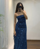 Cifeeo-Thanksgiving Cyber Monday Christmas Elegant Sheath Strapless Navy Blue Long Prom Dresses Evening Gowns C3020