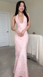 Cifeeo-Thanksgiving Cyber Monday Christmas Vintage Mermaid V Neckline 90s Pink Lace Prom Dresses Evening Gowns C3034