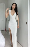 Cifeeo-Thanksgiving Cyber Monday Christmas Gorgeous Sheath V Neckline White Long Prom Dresses Evening Dress C3036